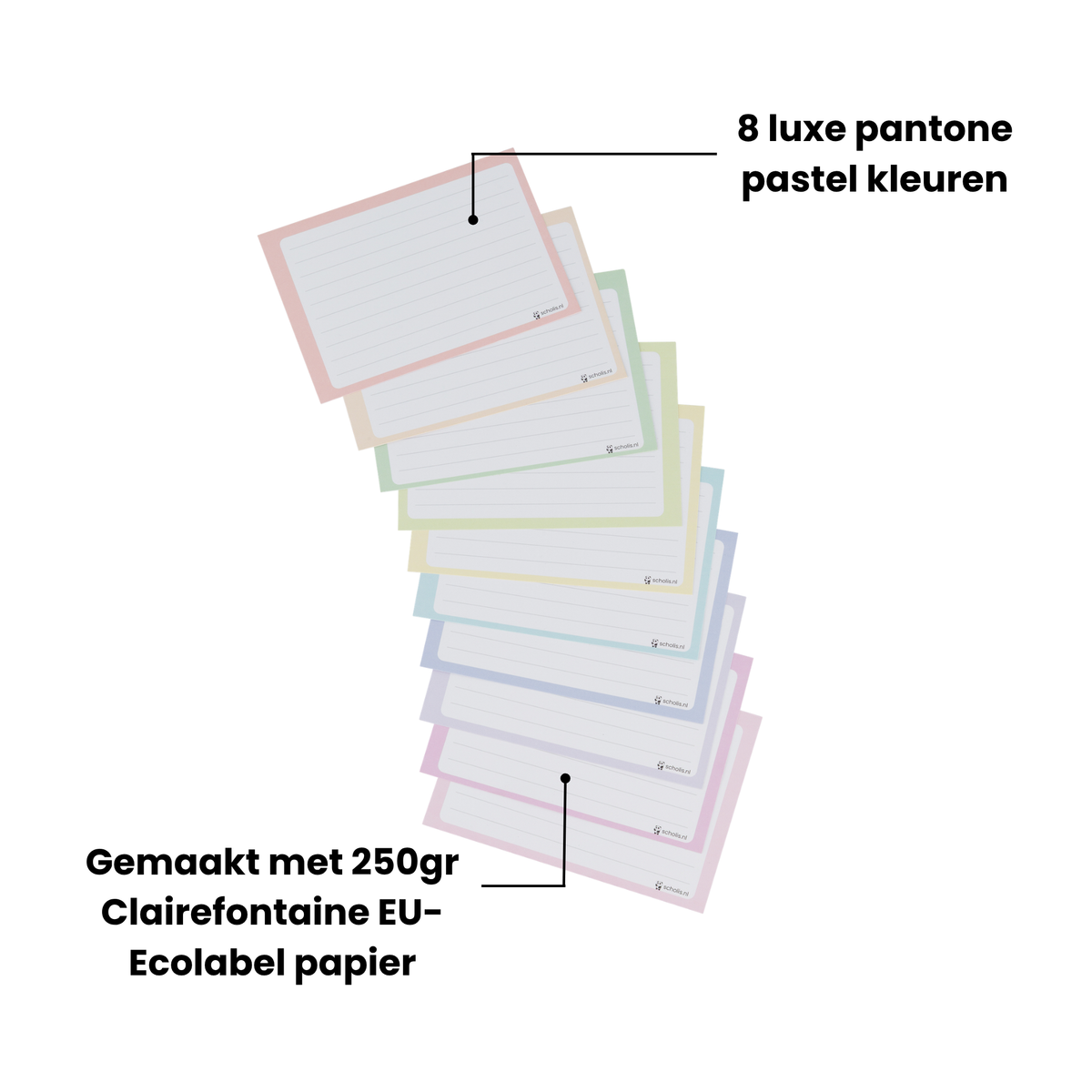 Scholis flashcards A7 – blanco leerkaartjes 250 g/m² per vak gesorteerd
