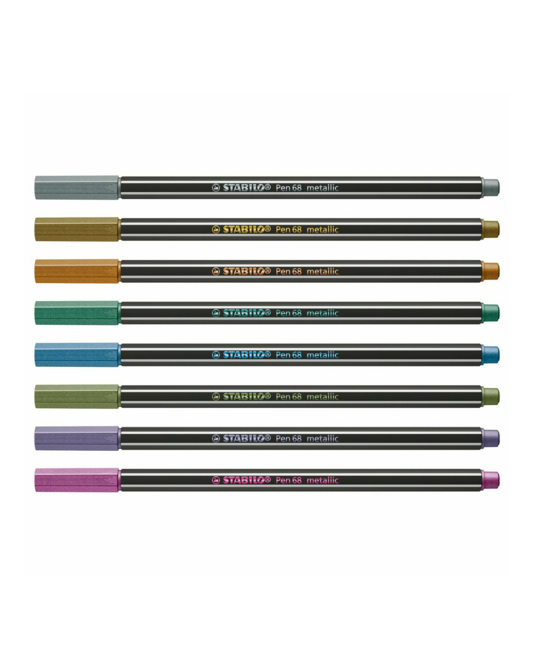 STABILO Pen 68 Metallic op donker papier – metallic effect