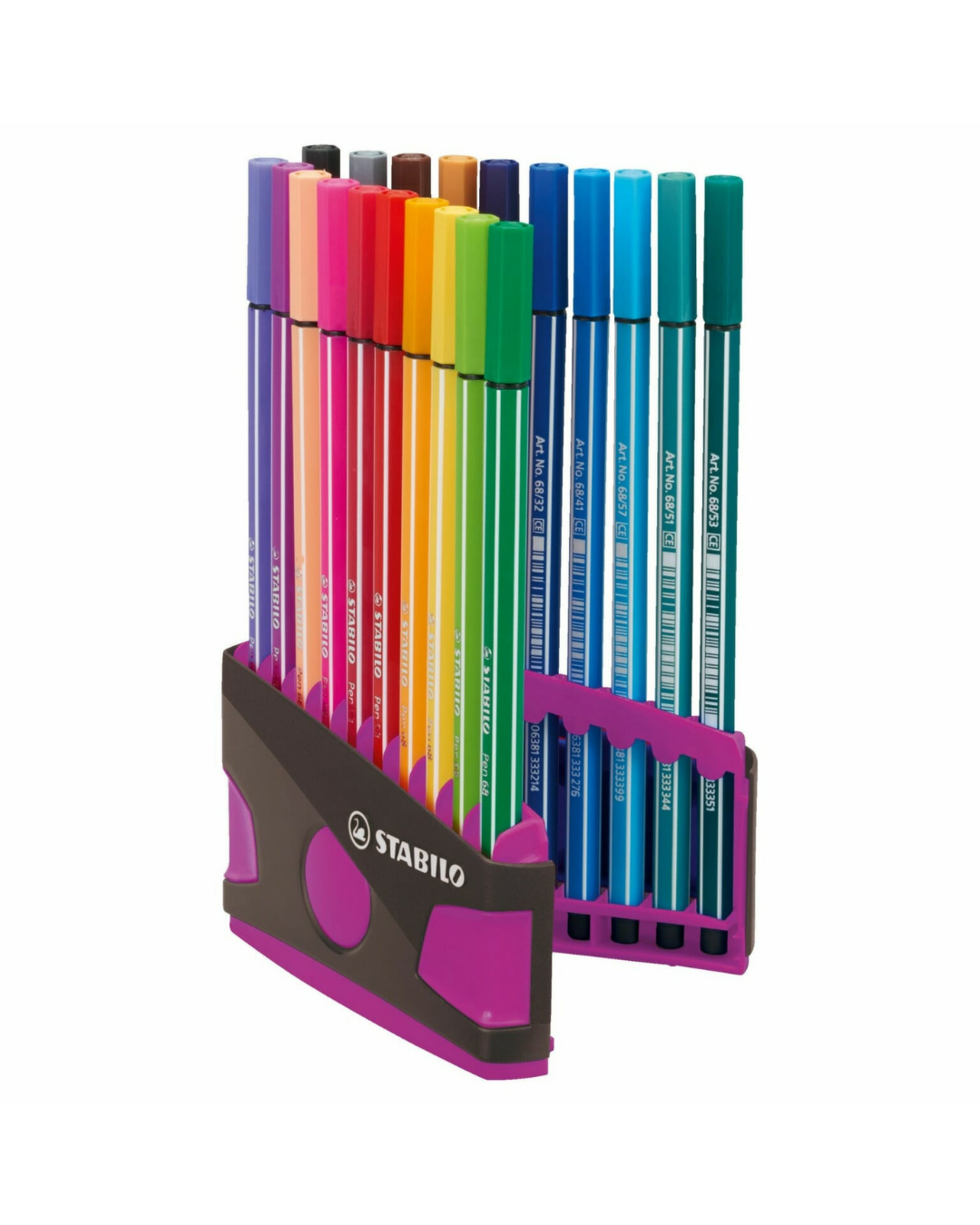 STABILO Pen 68 ColorParade Deskset antraciet/paars – 20 viltstiften in bureaustandaard