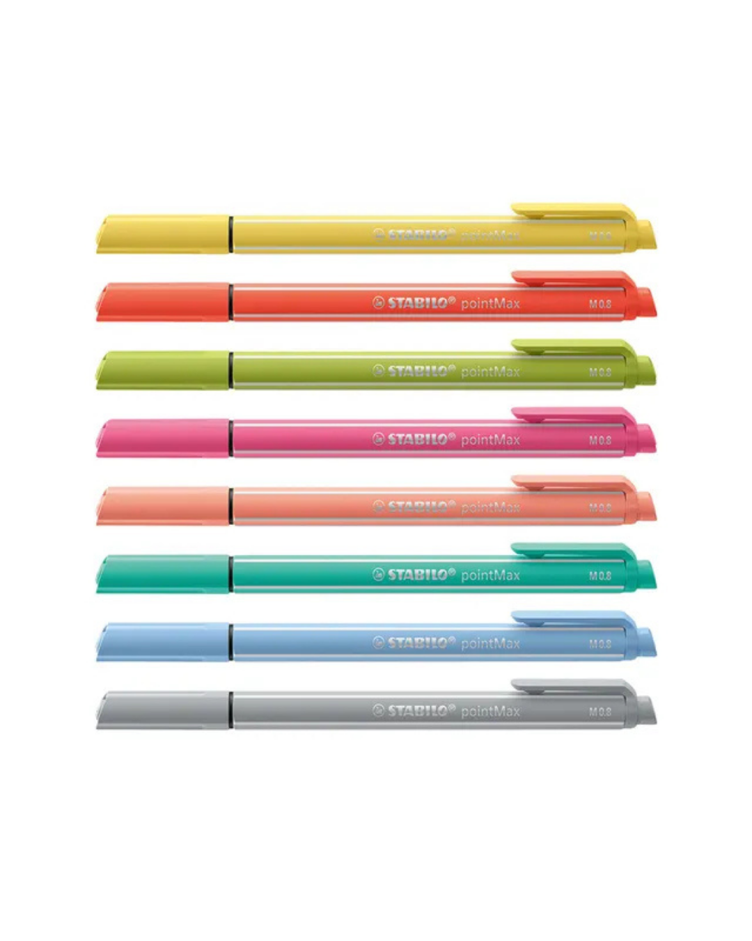 STABILO PointMax Pastel etui open – 8 stiften naast elkaar