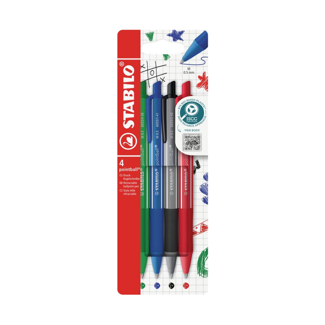 STABILO Pointball Colorful balpennen blister met 4 kleuren